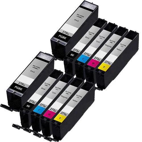 10 Pack Canon PGI-270XL CLI-271XL Ink Cartridges (2X pgi-270xl Black 2x each Cli-271xl color) - Compatible
