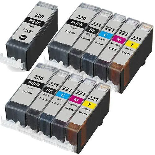 11 Pack Canon PGI-220 CLI-221 Ink Cartridges (2 Full Color Sets   1 canon pgi220 black, Compatible)