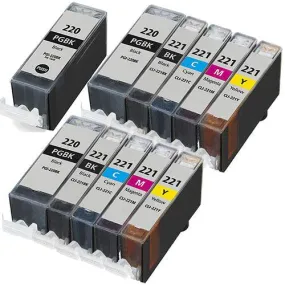 11 Pack Canon PGI-220 CLI-221 Ink Cartridges (2 Full Color Sets   1 canon pgi220 black, Compatible)