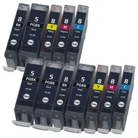 12 Pack Canon PGI-5 CLI-8 Ink Cartridges(4x Large Black Pgi-5   2x each cli-8 Color) - Compatible