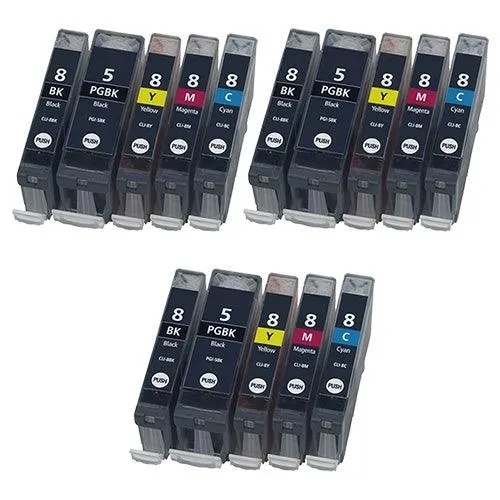 15 Pack Canon PGI-5 CLI-8 Ink Cartridges (3x Large Black Pgi-5   3x each cli-8 Color) - Compatible