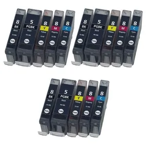 15 Pack Canon PGI-5 CLI-8 Ink Cartridges (3x Large Black Pgi-5   3x each cli-8 Color) - Compatible