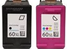 2 Pack High Capacity HP#60XL Black (CC641WN)   HP#60XL Color (CC644WN) Remanufactured Inkjet Cartridges