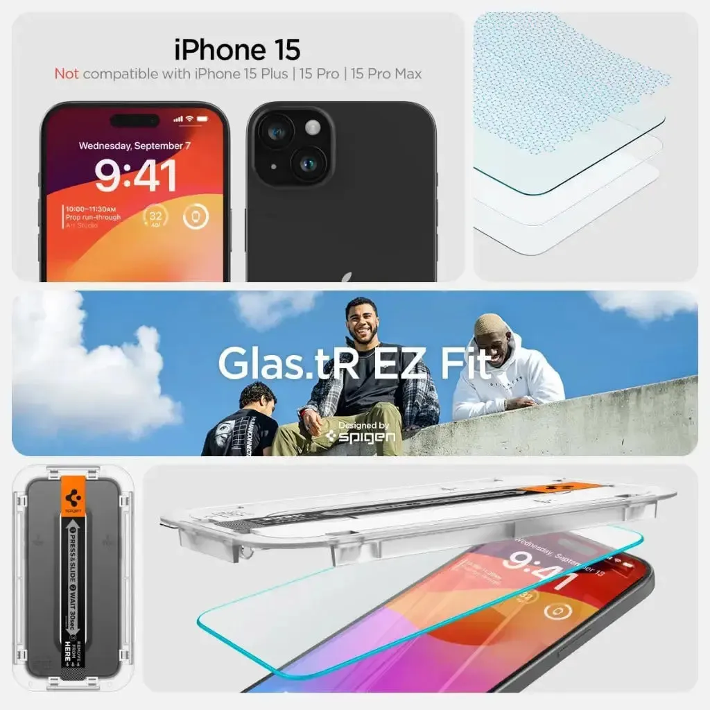 [2 Pack] iPhone 16 / iPhone 15 Screen Protector Glas.tR EZ Fit