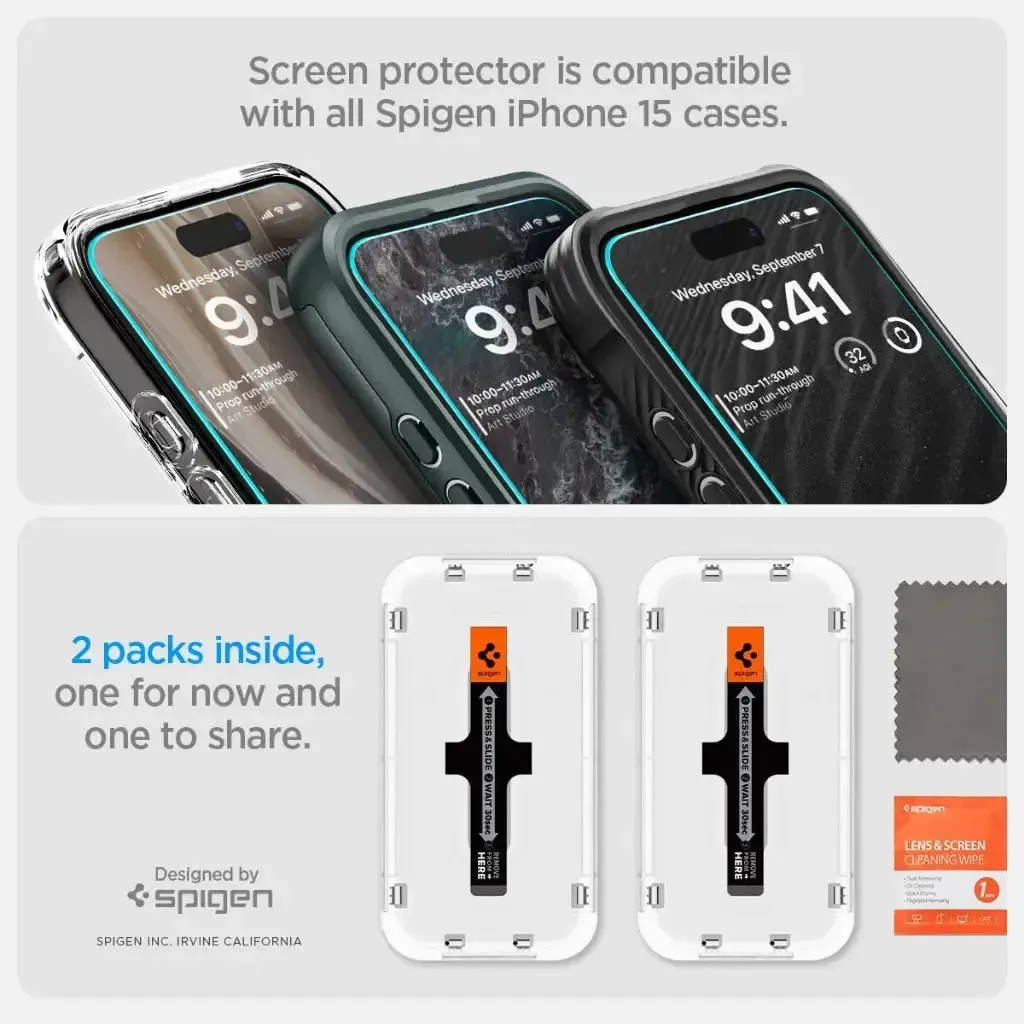 [2 Pack] iPhone 16 / iPhone 15 Screen Protector Glas.tR EZ Fit