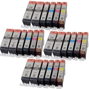 24 Pack Canon PGI-220 CLI-221 Ink Cartridges (8x Large Black   4x Each Color) - Compatible