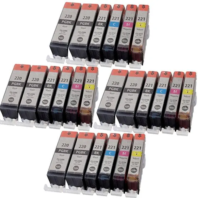 24 Pack Canon PGI-220 CLI-221 Ink Cartridges (8x Large Black   4x Each Color) - Compatible