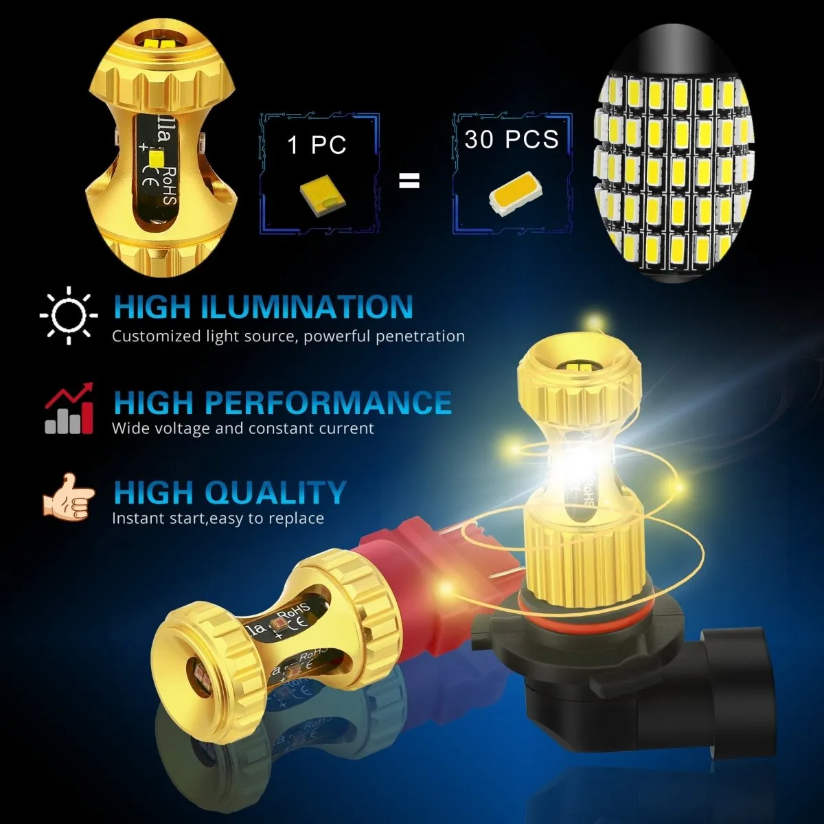 3000Lms HB4 9006 LED Fog Lights Bulbs 12V Replacement