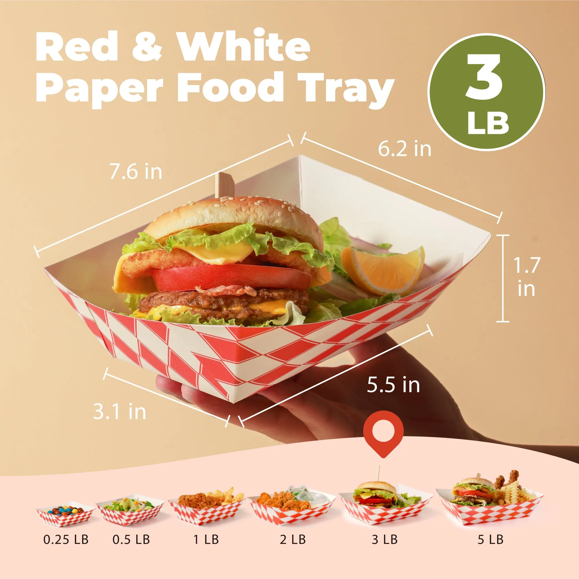 3LB Red Check Paper Food Trays