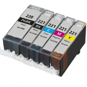 5 Pack Canon PGI-220 CLI-221 Ink Cartridges (1X each color) - Compatible