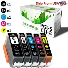 5 Pack Canon PGI-5 CLI-8 Ink cartridges (1x Pgi-5 Black   1xEach Cli-8 Color) - Compatible