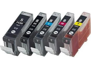 5 Pack Canon PGI-5 CLI-8 Ink cartridges (1x Pgi-5 Black   1xEach Cli-8 Color) - Compatible