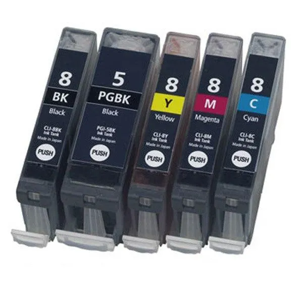5 Pack Canon PGI-5 CLI-8 Ink cartridges (1x Pgi-5 Black   1xEach Cli-8 Color) - Compatible