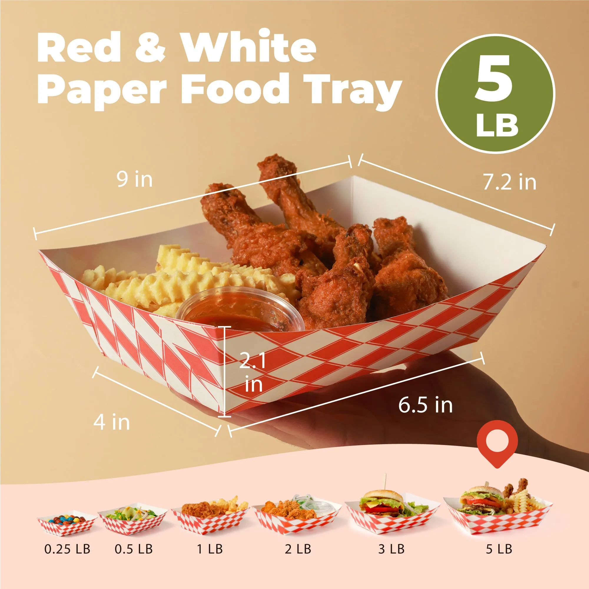 5LB Red Check Paper Food Trays