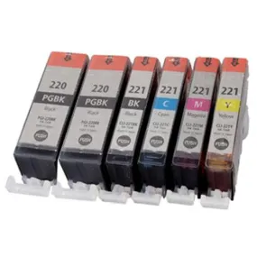 6 Pack Canon PGI-220 CLI-221 Ink Cartridges (2x Large Black Pgi-220   1X each Cli-221 color) - Compatible