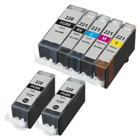 7 Pack Canon PGI-220 CLI-221 Ink Cartridges (3x Large Black Pgi-220   1X each Cli-221 color)- Compatible
