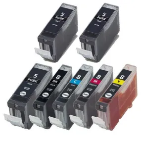 7 Pack Canon PGI-5 CLI-8 Ink cartridges (3x Pgi-5 Black   1xEach Cli-8 Color) - Compatible