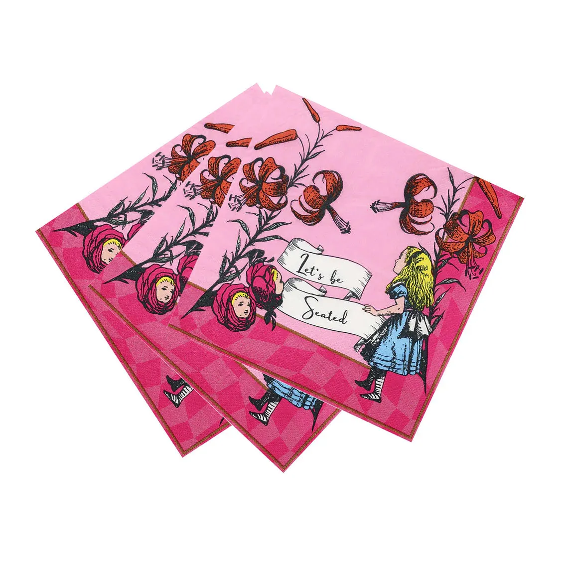 Alice In Wonderland Pink Paper Napkins - 20 Pack