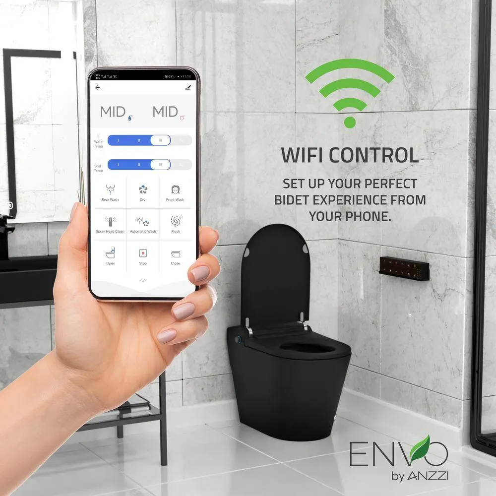 ANZZI ENVO Resonance Smart Bidet Toilet in Matte Black with Voice and Wifi Control
