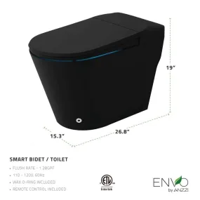 ANZZI ENVO Resonance Smart Bidet Toilet in Matte Black with Voice and Wifi Control