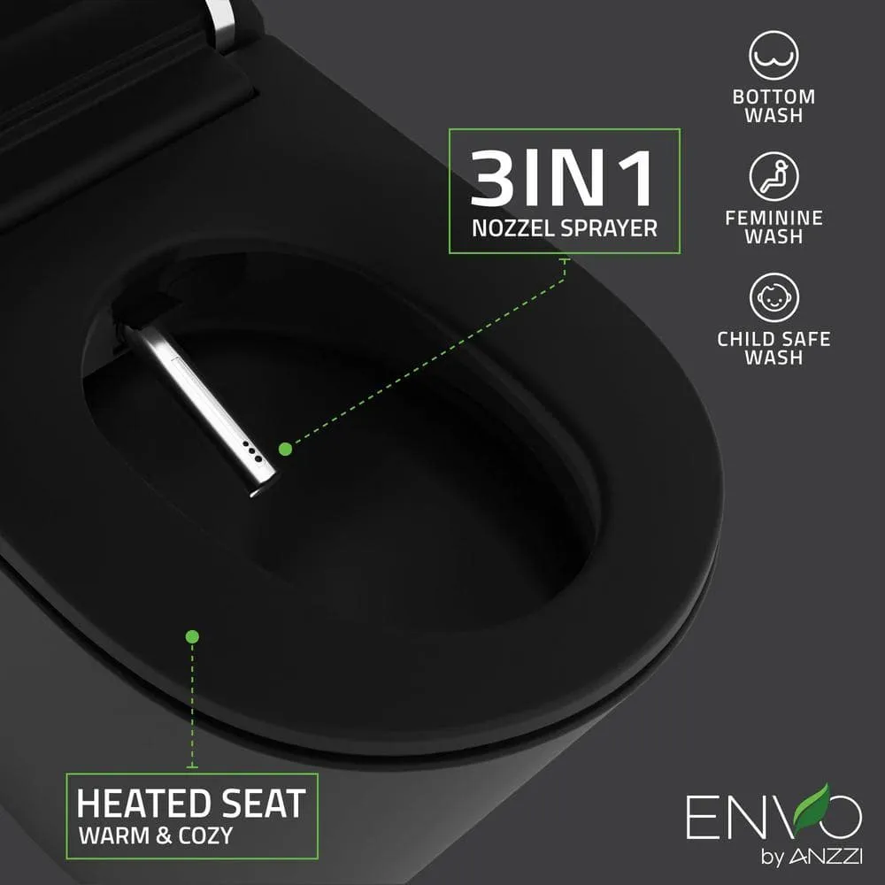 ANZZI ENVO Resonance Smart Bidet Toilet in Matte Black with Voice and Wifi Control