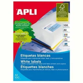 Apli 1264 General Use Labels Square Corners 2Up 210 X 148.0Mm A4 White 100 Sheets