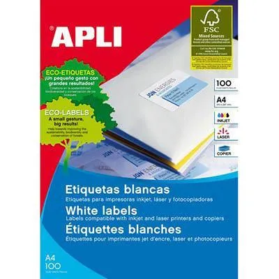 Apli 2409 General Use Labels Round Corners 24Up 64 X 33.9Mm A4 White 100 Sheets