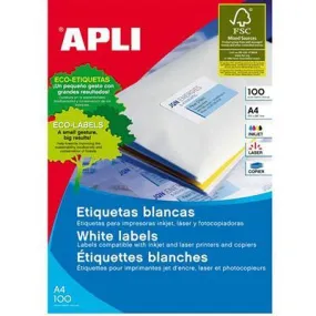 Apli 2423 General Use Labels Round Corners 2Up 199.6 X 144.5Mm A4 White 100 Sheets
