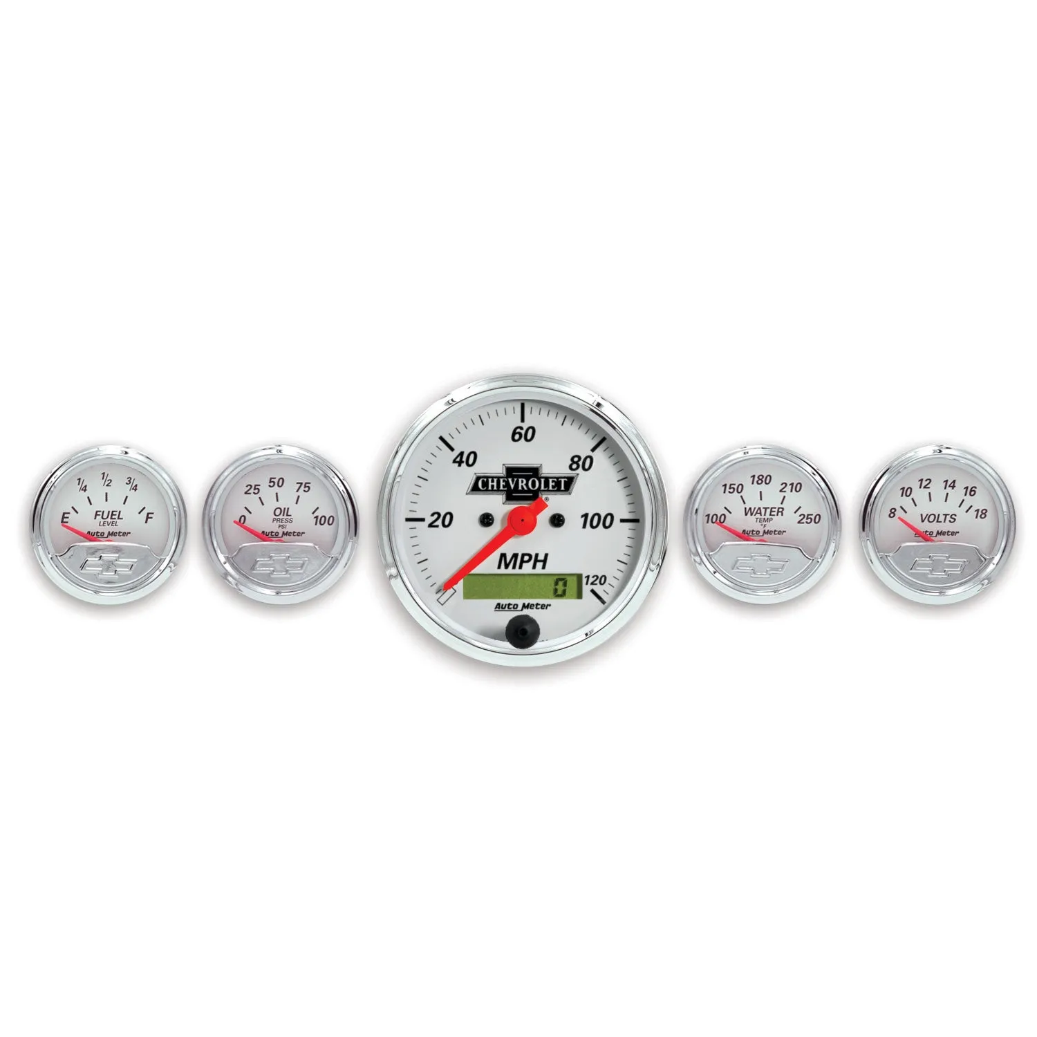 AutoMeter 1302-00408 GAUGE KIT; 5 PC.; 3 1/8in./2 1/16in.; ELEC. SPEEDO.; CHEVROLET HERITAGE BOWTIE