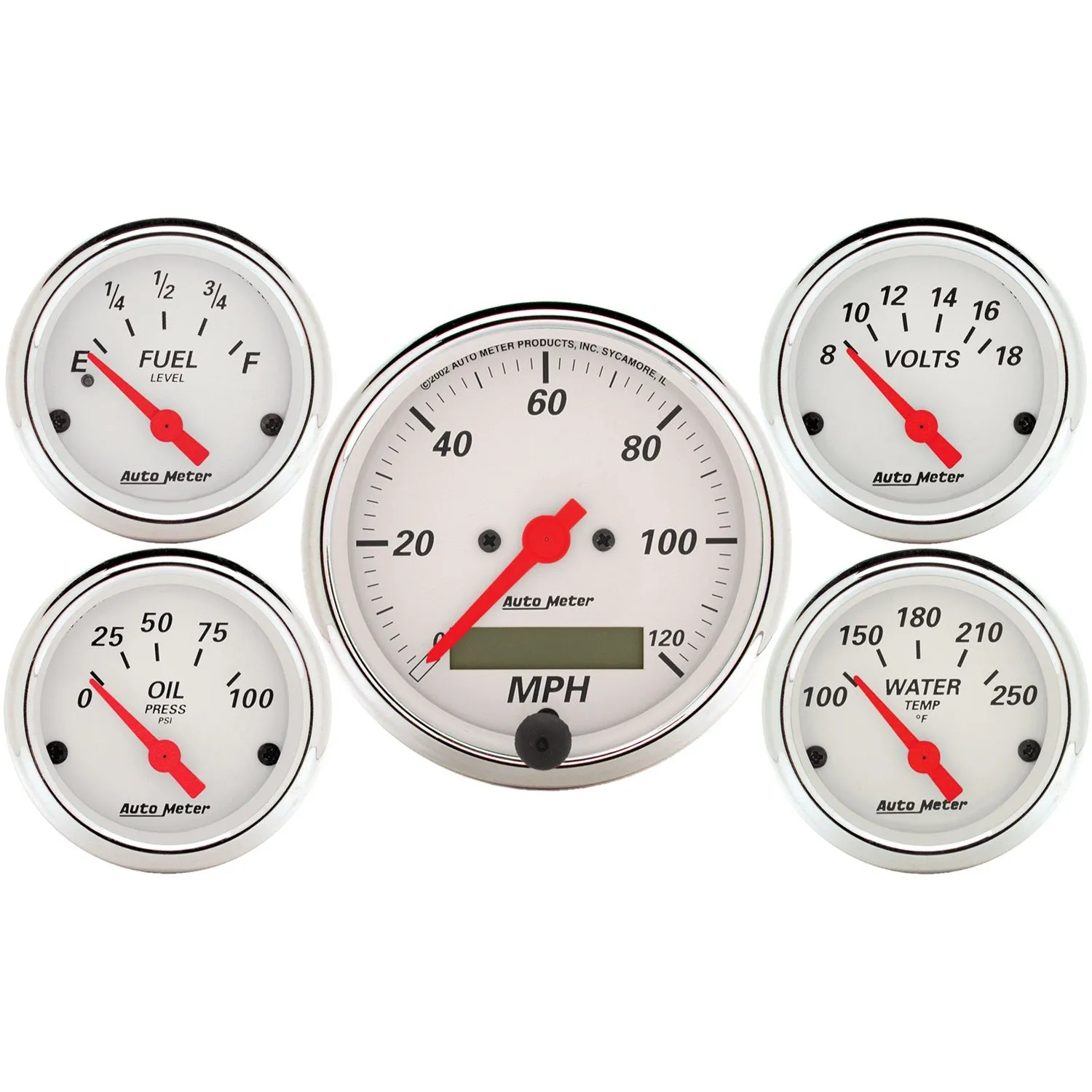 AutoMeter 1302 GAUGE KIT; 5 PC.; 3 1/8in./2 1/16in.; ELEC. SPEEDOMETER; ARCTIC WHITE