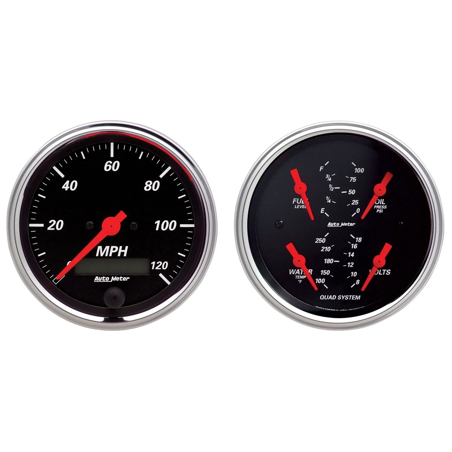 AutoMeter 1408 2 PC. GAUGE KIT; 3-3/8in. QUAD/SPEEDOMETER; 240-33 O; DESIGNER BLACK