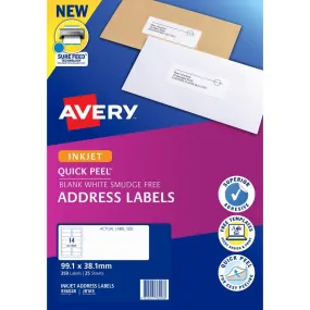 Avery 936028 J8163 Quick Peel Address Label With Sure Feed Inkjet 14Up White Pack 25