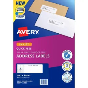 Avery 936029 J8162 Quick Peel Address Label With Sure Feed Inkjet 16Up White Pack 25