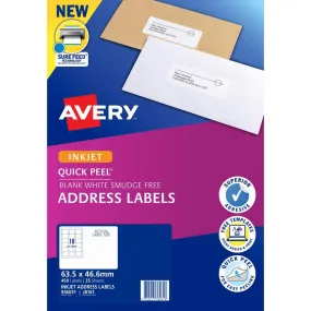 Avery 936031 J8161 Quick Peel Address Label With Sure Feed Inkjet 18Up White Pack 25