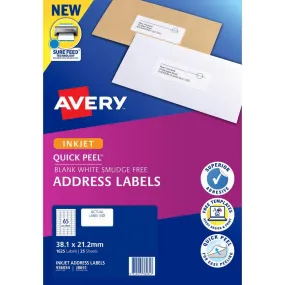 Avery 936034 J8651 Quick Peel Address Label With Sure Feed Inkjet 65Up White Pack 25