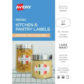 Avery Ae9003 Printable Kitchen And Pantry Labels 66 X 46.5Mm Textured White Pack 32