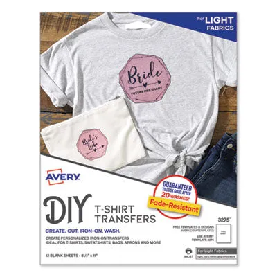 Avery Fabric Transfers, 8.5 x 11, White, 12/Pack (3275)