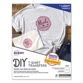 Avery Fabric Transfers, 8.5 x 11, White, 12/Pack (3275)