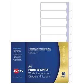 Avery Indexmaker L7455-10 A4 10 Tab White With Easy Apply Label L7455-10 - Unpunched