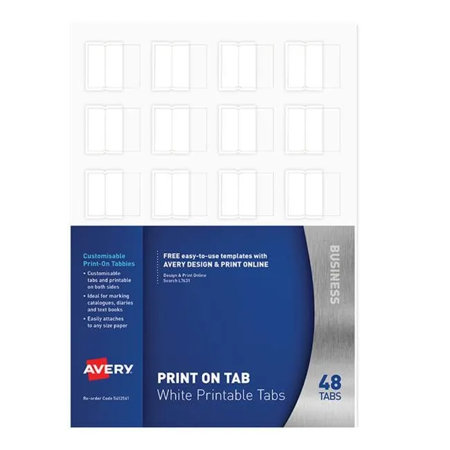 Avery Printable Tabbies A4 48 Tabs White L7431