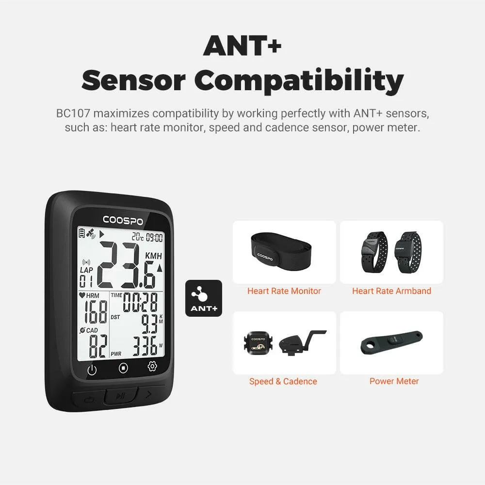 Bicycle Computer CooSpo BC107 IP67 2.3 INCH Ble5.0 Sync To Stra Ant  Sensors Wireless Light Bicycle MTB Speedometer