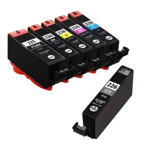 Canon PGI-225 & CLI-226 Inkjet Cartridges, Compatible Set of 6: 1 Large Black (PGI 225) & 1 Of Each Color (CLI 226)