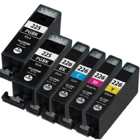 Canon PGI-225 & CLI-226 Inkjet Cartridges, Compatible Set of 6: 2 Large Black (PGI 225) & 1 Of Each Color (CLI 226)