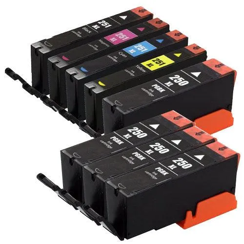 Canon PGI-250XL & CLI-251XL Inkjet Cartridges, Compatible Set of 8 : 4 Large Black (PGI 250XL) & 1 Of Each Color (CLI 251XL)