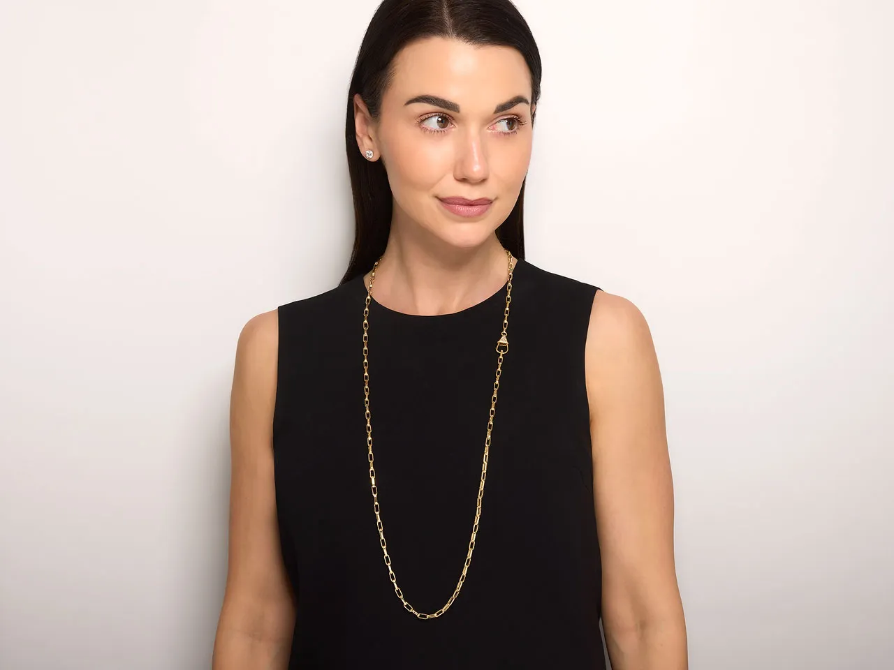 Chain Necklace with Diamond Clasp in 18K Gold
