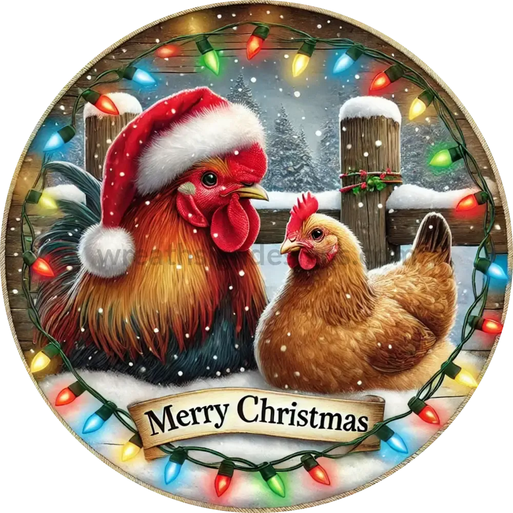 Christmas Lights Chicken Sign-  Christmas Cow wreath Sign