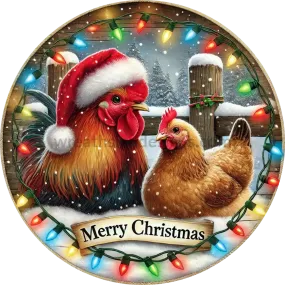 Christmas Lights Chicken Sign-  Christmas Cow wreath Sign