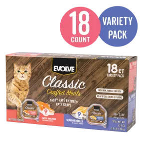 Classic Crafted Meals Wet Cat Food Variety Pack with Salmon & Seafood Medley | 3.5 oz - 18 pk | Evolve