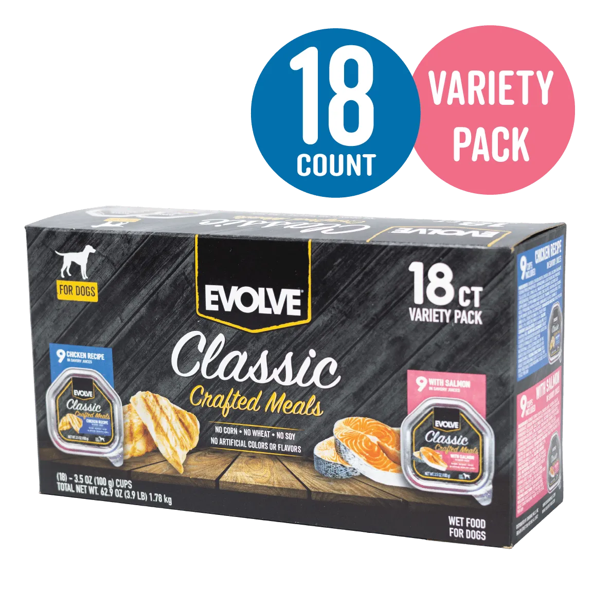 Classic Crafted Meals Wet Dog Food Variety Pack with Chicken & Salmon | 3.5 oz - 18 pk | Evolve