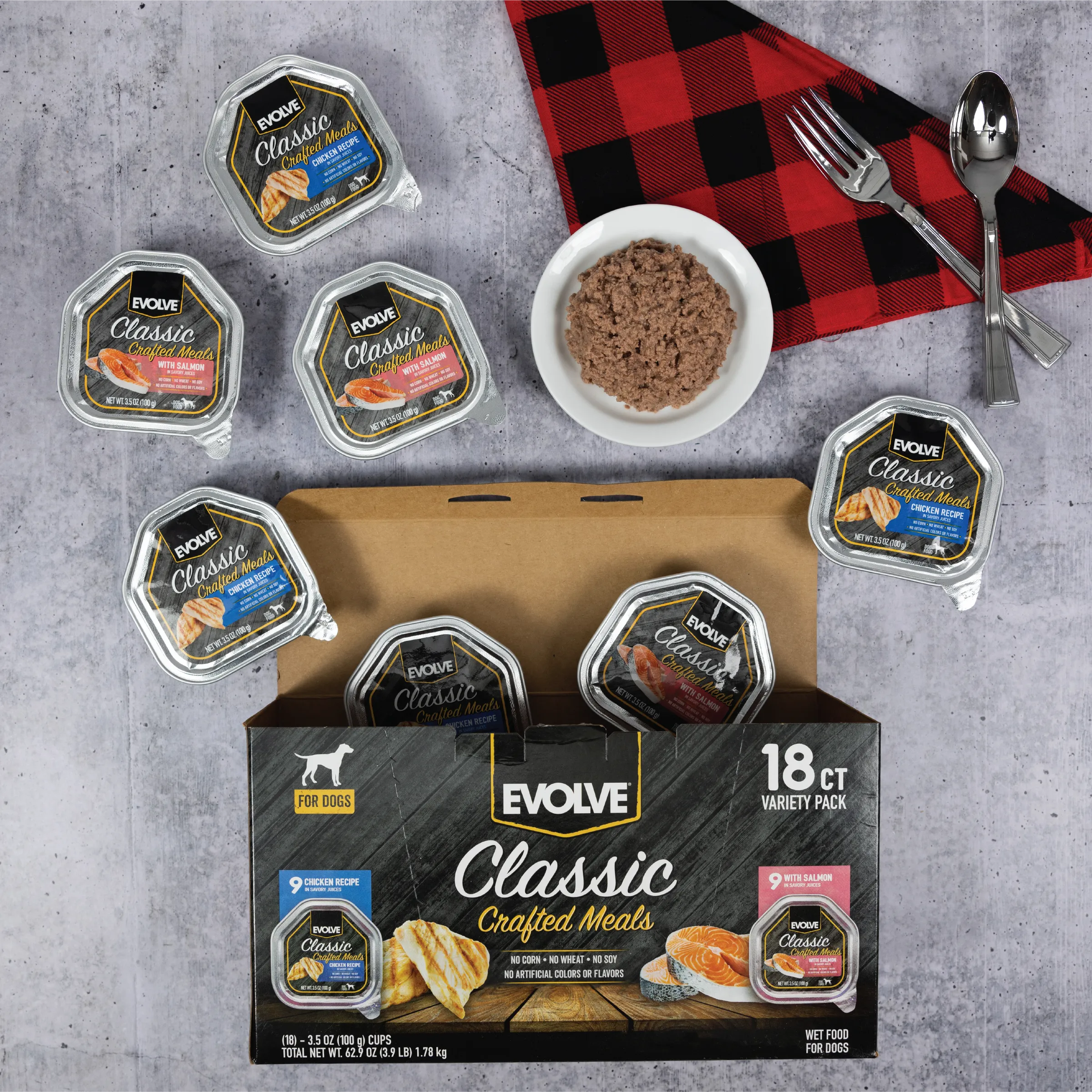 Classic Crafted Meals Wet Dog Food Variety Pack with Chicken & Salmon | 3.5 oz - 18 pk | Evolve